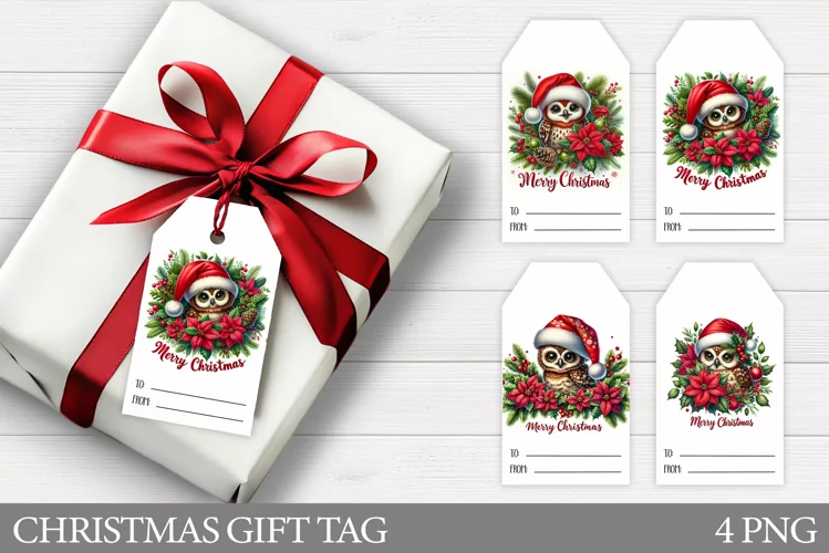 Christmas Gift Tags. Christmas Owl Gift Tag Printable