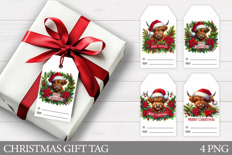 Christmas Gift Tags. Christmas Cow Gift Tag Printable