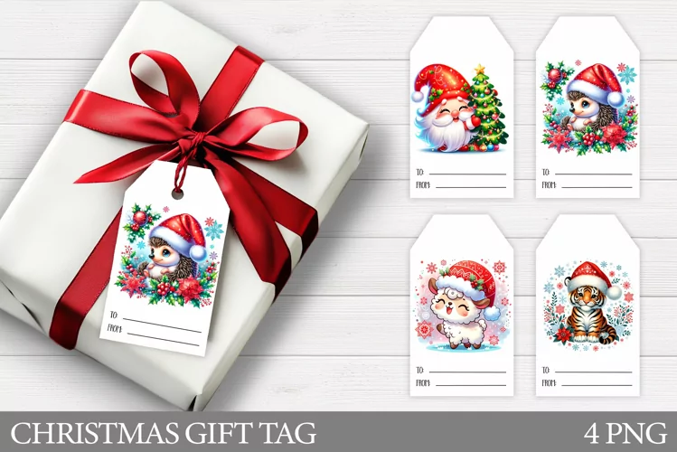 Christmas Animals Gift Tag. Christmas Gnome Gift Tag