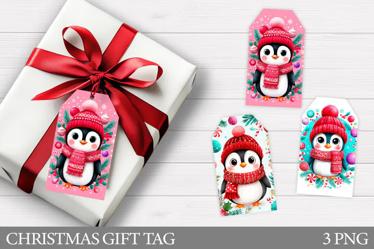 Christmas Penguin Gift Tag. Christmas Gift Tag Design