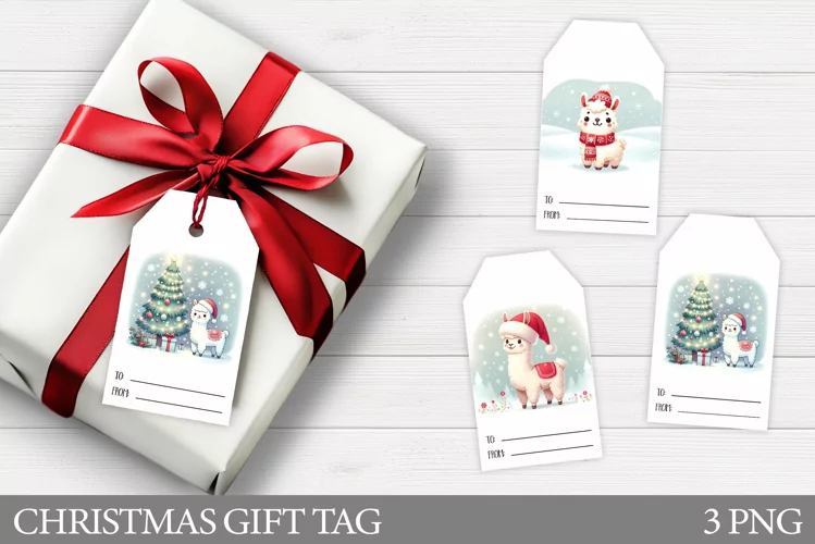 Christmas Animal Gift Tag. Christmas Lama Gift Tag Design