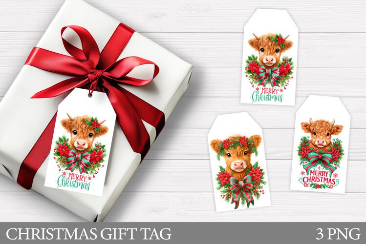 Christmas Cow Gift Tag Design. Christmas Gift Tag Printable example image 1