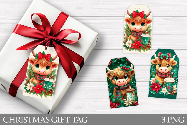 Christmas Cow Gift Tag Design. Christmas Gift Tag Printable example image 1