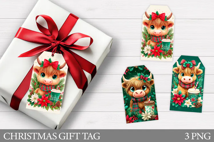 Christmas Cow Gift Tag Design. Christmas Gift Tag Printable
