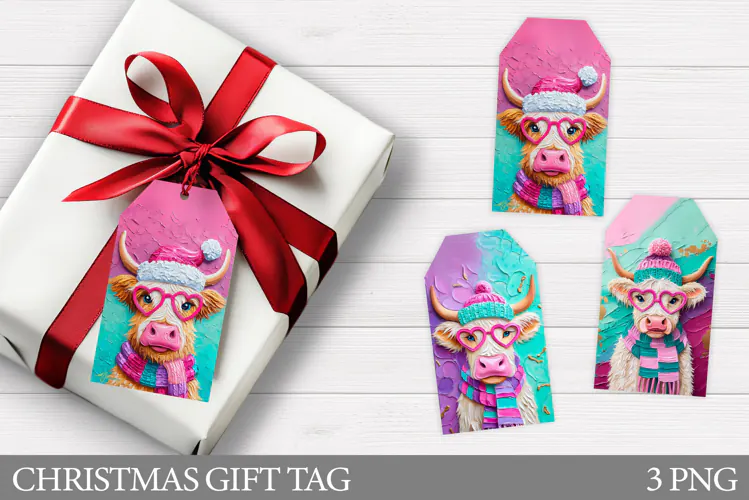 Christmas Cow Gift Tag Design. Christmas Gift Tag Printable