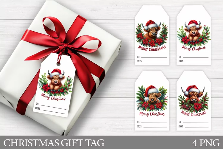 Christmas Gift Tags. Christmas Cow Gift Tag Printable