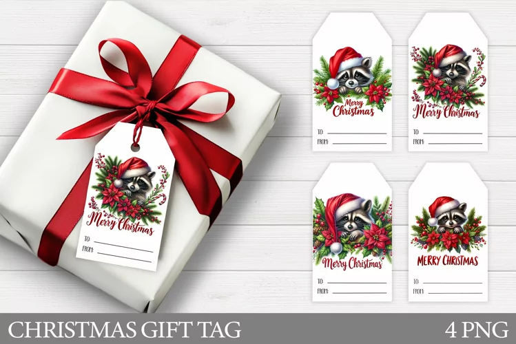 Christmas Gift Tags. Christmas Raccoon Gift Tag Printable