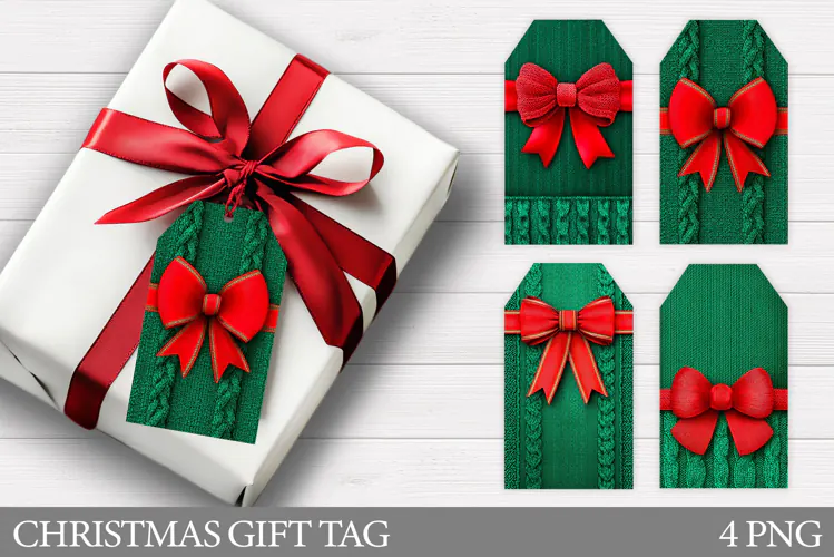 Christmas Bow Gift Tag Design. Christmas Gift Tag Printable