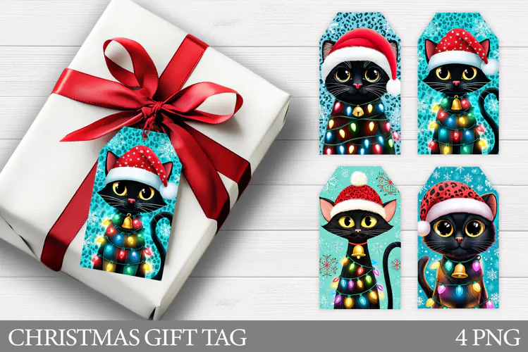 Christmas Cat Gift Tag Design. Christmas Gift Tags Printable