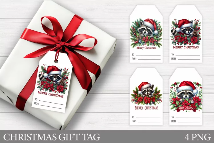 Christmas Gift Tags. Christmas Raccoon Gift Tag Printable