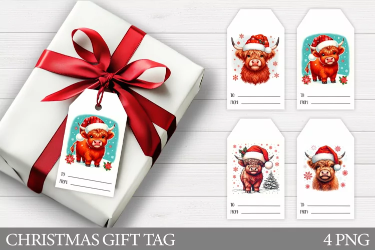 Christmas Gift Tags. Christmas Cow Gift Tag Printable