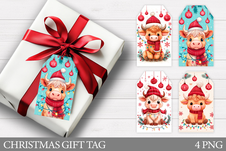 Christmas Cow Gift Tag Design. Christmas Gift Tag Printable