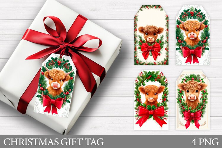 Christmas Cow Gift Tag Design. Christmas Gift Tag Printable example image 1