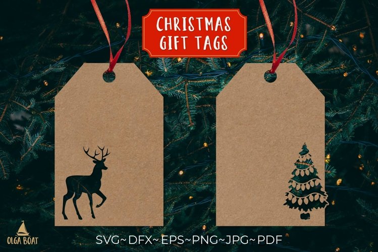 Gift tag christmas tree and deer svg