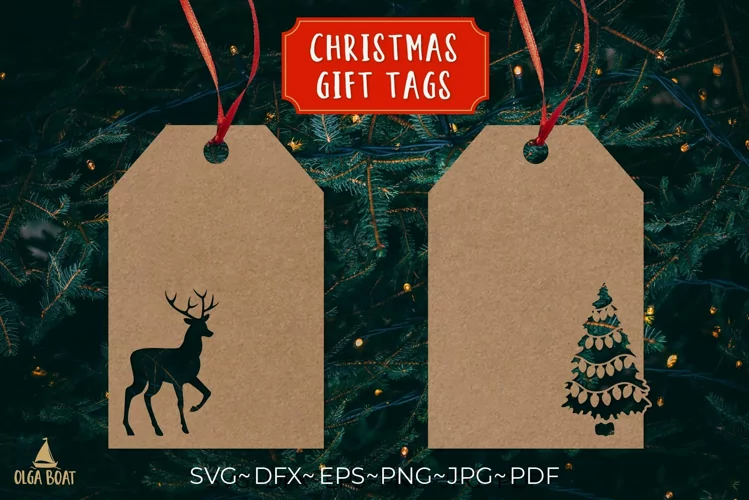 Gift tag christmas tree and deer svg