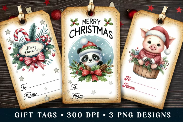 Christmas Gift Tags, Christmas Labels Sublimation, Gift Tags