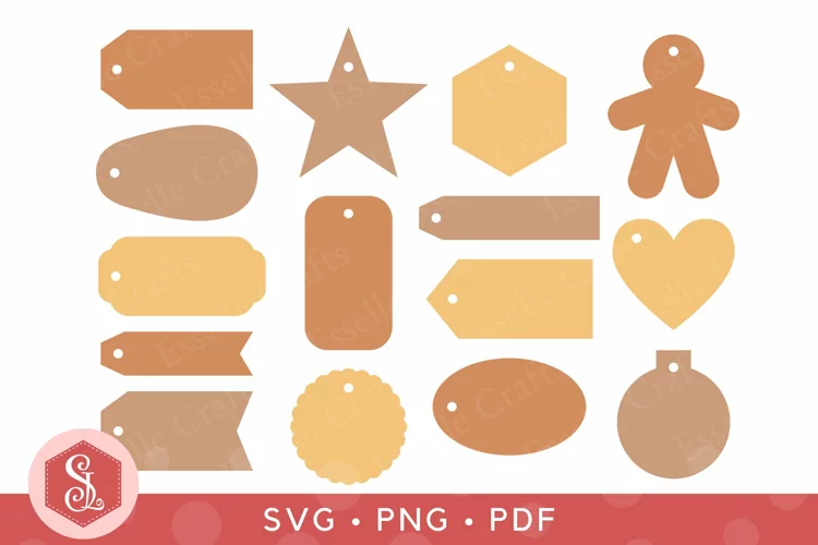 Set of 15 Gift Tag Shapes for Paper Crafts SVG PNG PDF