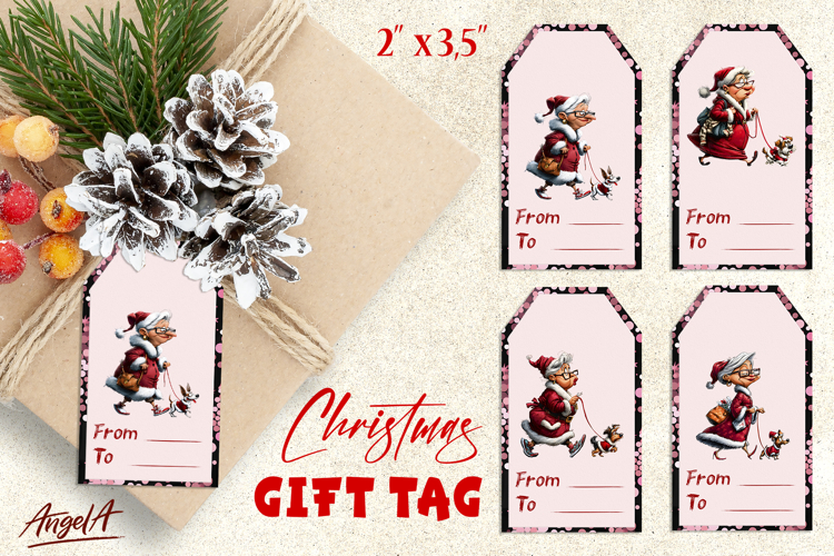 Printable Christmas gift tags, funny elderly old lady dog