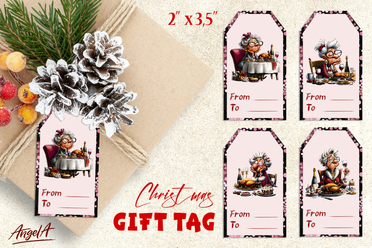 Christmas gift tags, funny elderly old lady labels printable