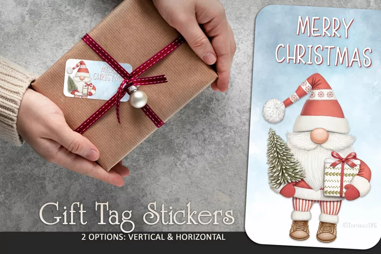 Christmas Gnome Gift Tags, Merry Christmas Gift Tag Stickers