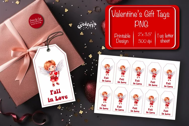 Valentine gift tag printable template Valentine Angel