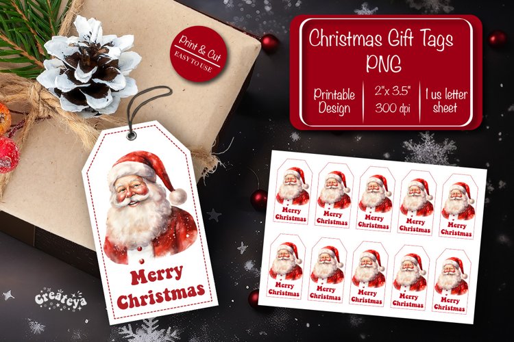 Christmas gift tag printable template Merry Christmas Santa