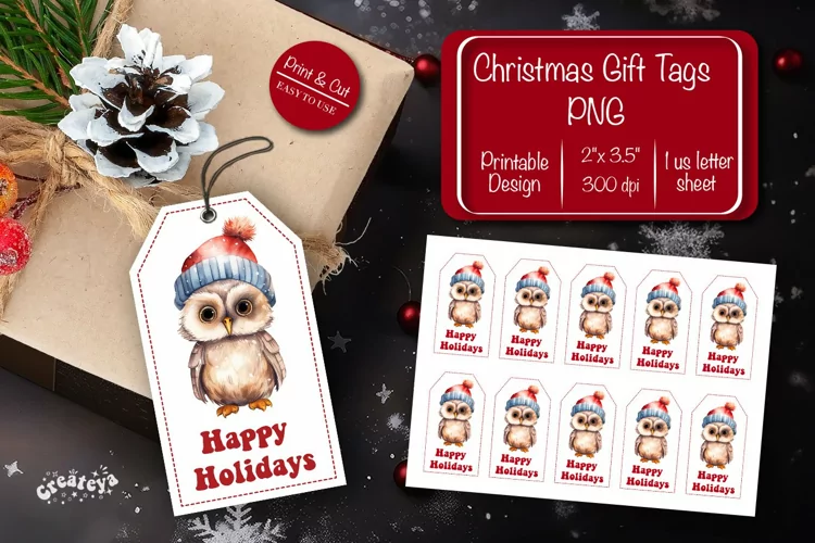 Christmas gift tag printable template Christmas tag PNG