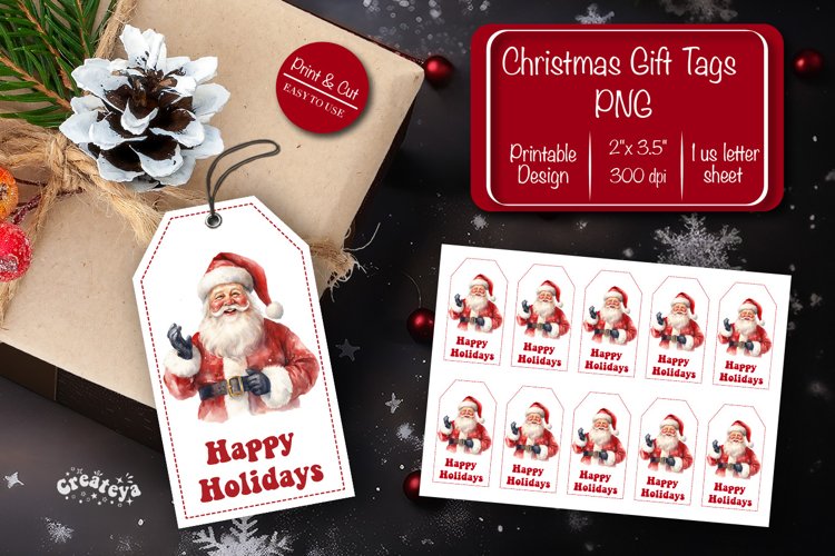 Christmas gift tag printable template Happy Holiday Santa