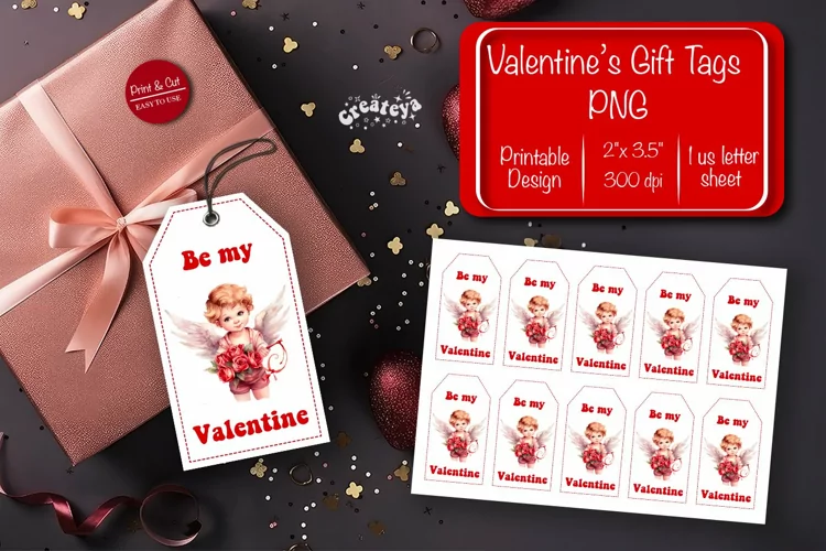 Valentine gift tag printable template Be my Valentine Angel