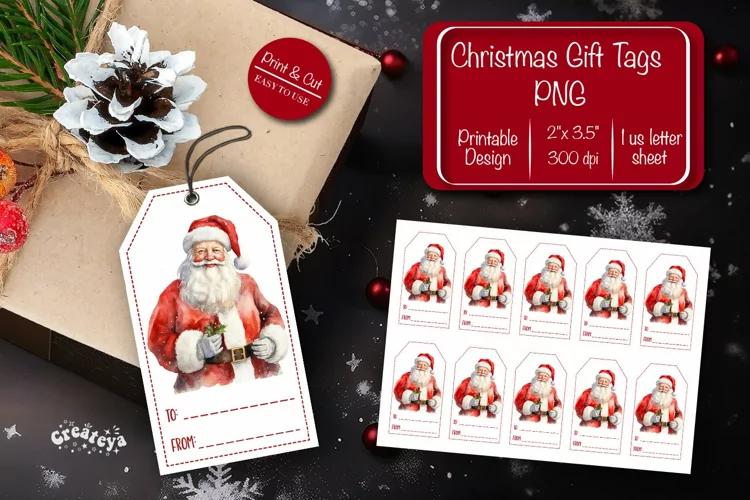 Christmas gift tag printable template Christmas tag Santa