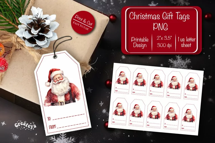 Christmas gift tag printable template Christmas tag Santa