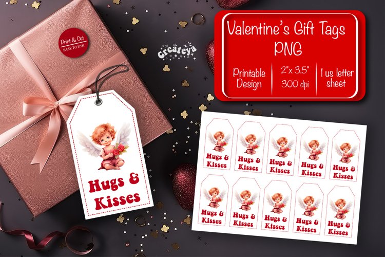 Valentine gift tag printable template Valentine Angel Hugs