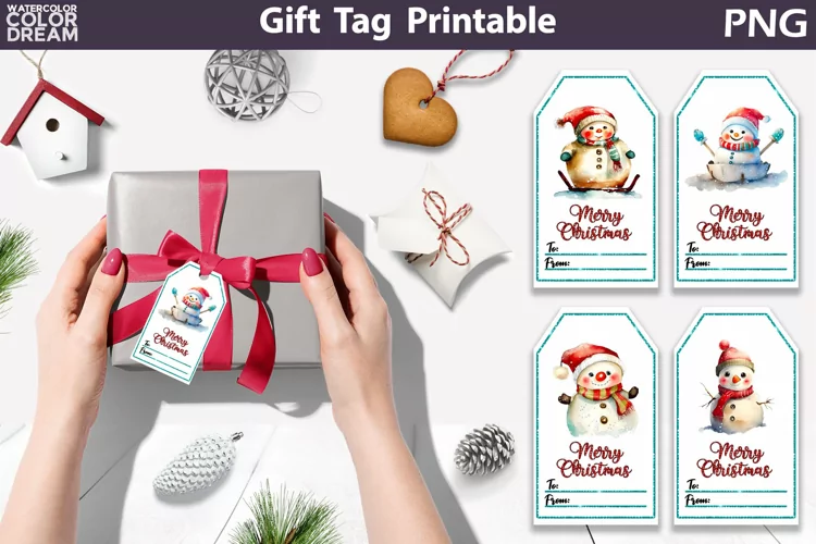 Christmas Gift Tags Printable | Watercolor Snowman Gift Tag