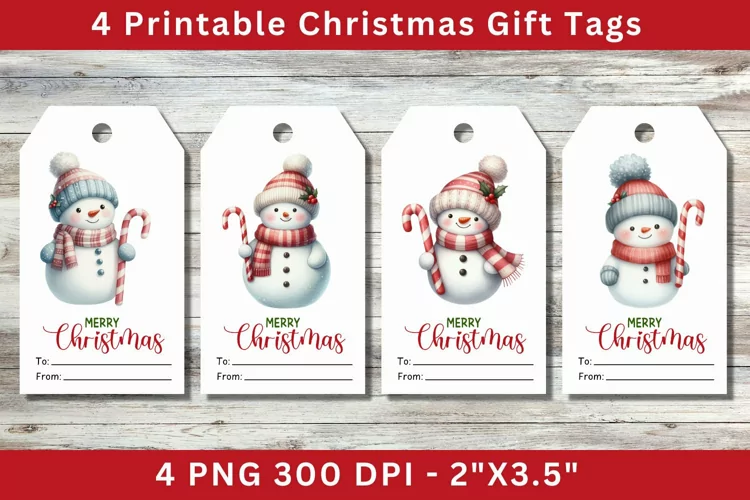 Christmas Gift Tags, snowman with candycane