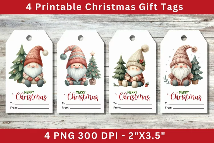 Christmas Gift Tags, gnome with christmas tree