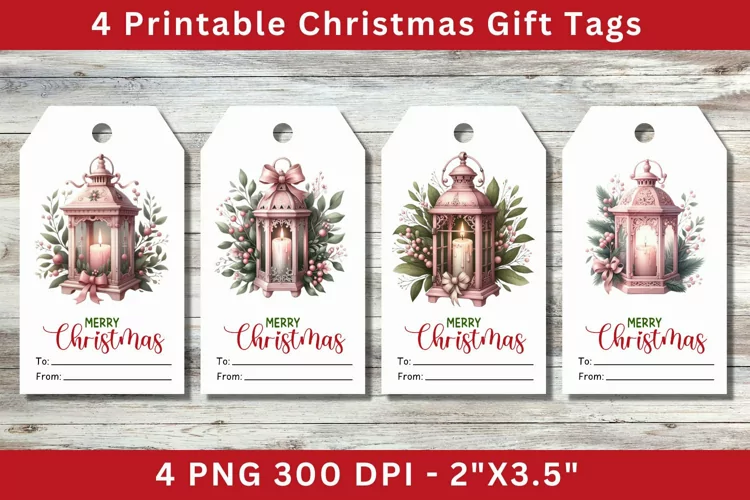 Christmas Gift Tags, pink lantern