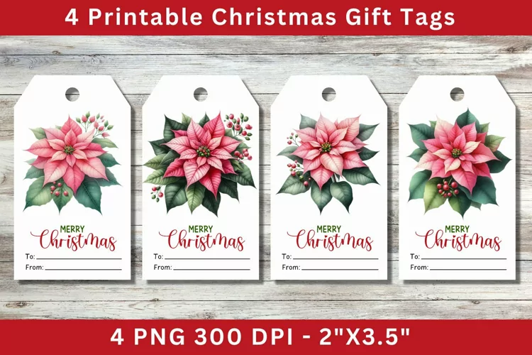Christmas Gift Tags, poinsettias flower