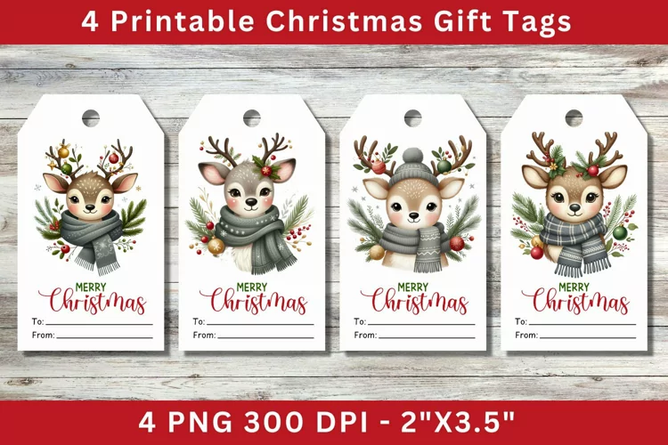 Christmas Gift Tags, reindeers with ornaments