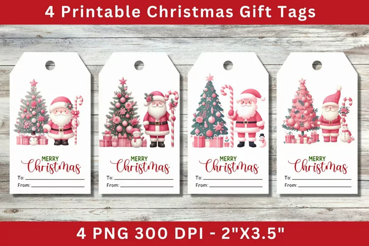 Christmas Gift Tags, santa claus and christmas tree