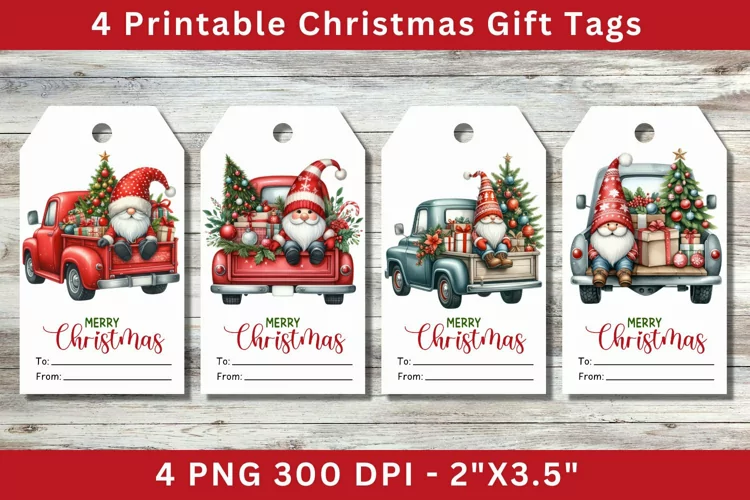 Christmas Gift Tags, santa claus on the truck