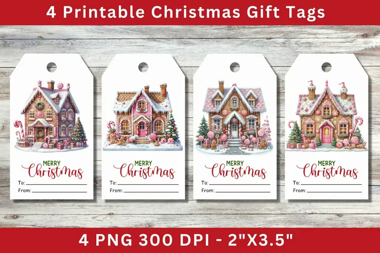 Christmas Gift Tags, pink gingerbread house