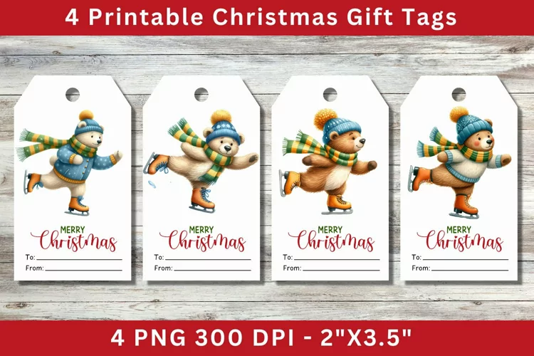 Christmas Gift Tags, ice skating bear