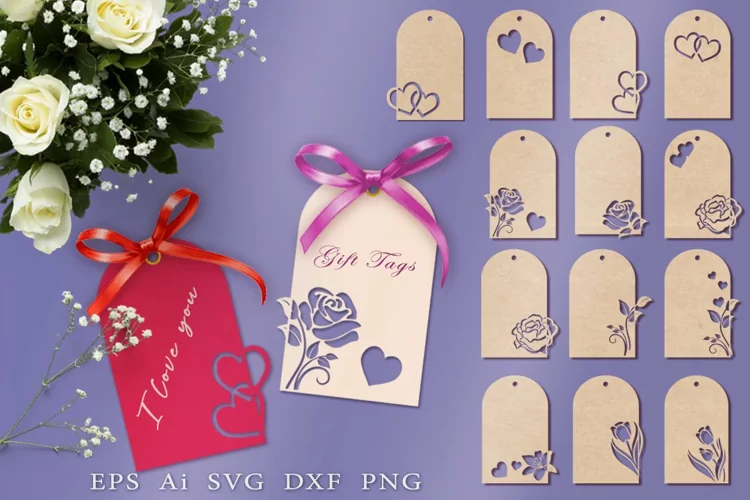 Collection of gift tags. Valentine's Day, wedding