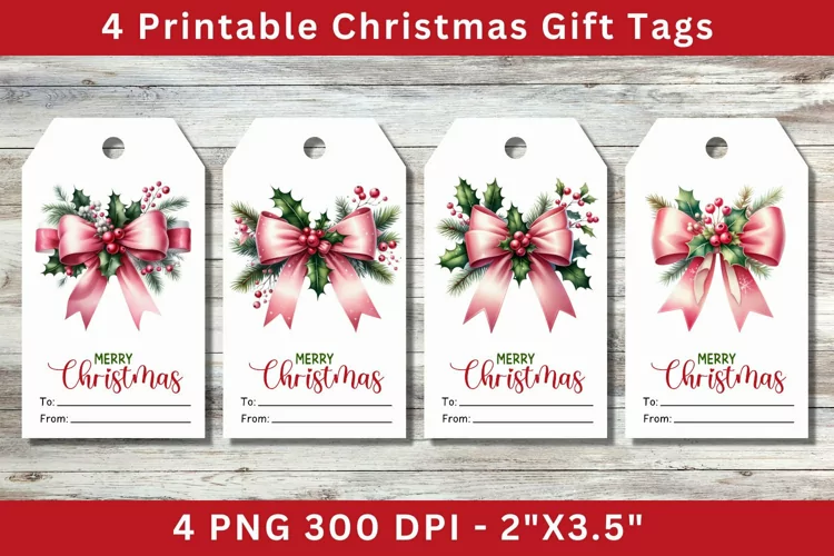 Christmas Gift Tags, pink ribbon