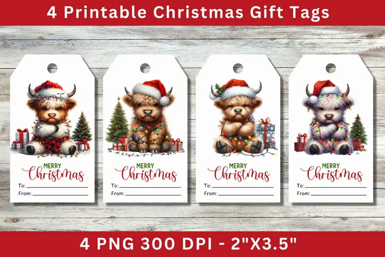 Christmas Gift Tags, grumpy highland cow