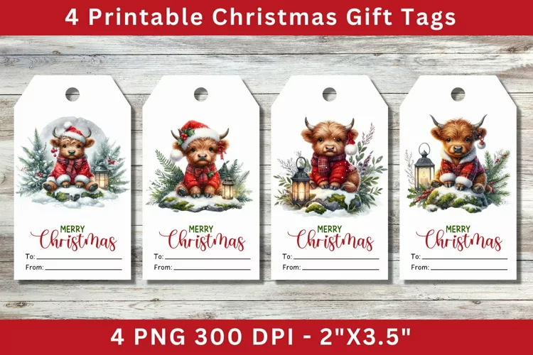 Christmas Gift Tags, highland cow