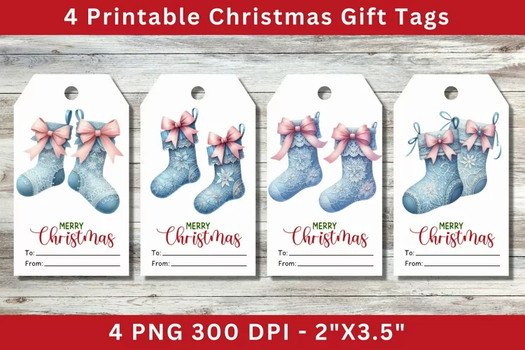 Christmas Gift Tags, blue christmas stockings