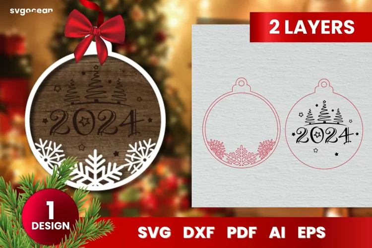 New Year Round Ornament | 3D Layered | Glowforge