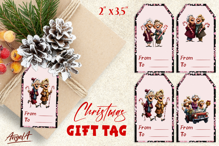 Christmas gift tags, Holiday gift label Lady Candy cane PNG