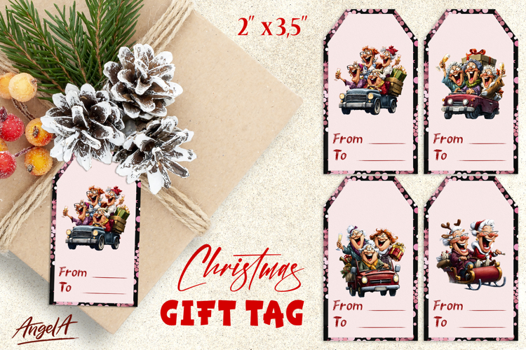 Christmas gift tags, Holiday gift label Vintage rd truck PNG